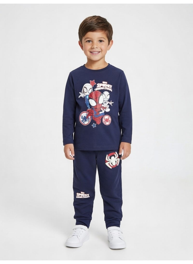 Spiderman | Boys Long Sleeve T-Shirt & Pant Set | Navy - Image 4